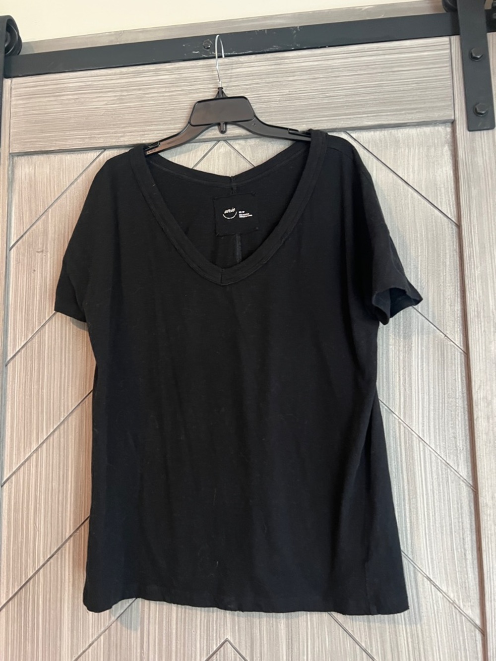 Oversized aerie Black V-Neck Short Sleeve Tee with drop short sleeves